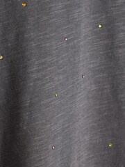 Oliver Bonas Grey Sparkly Rhinestone Short Sleeve 100% Cotton T-Shirt - Image 8 of 8