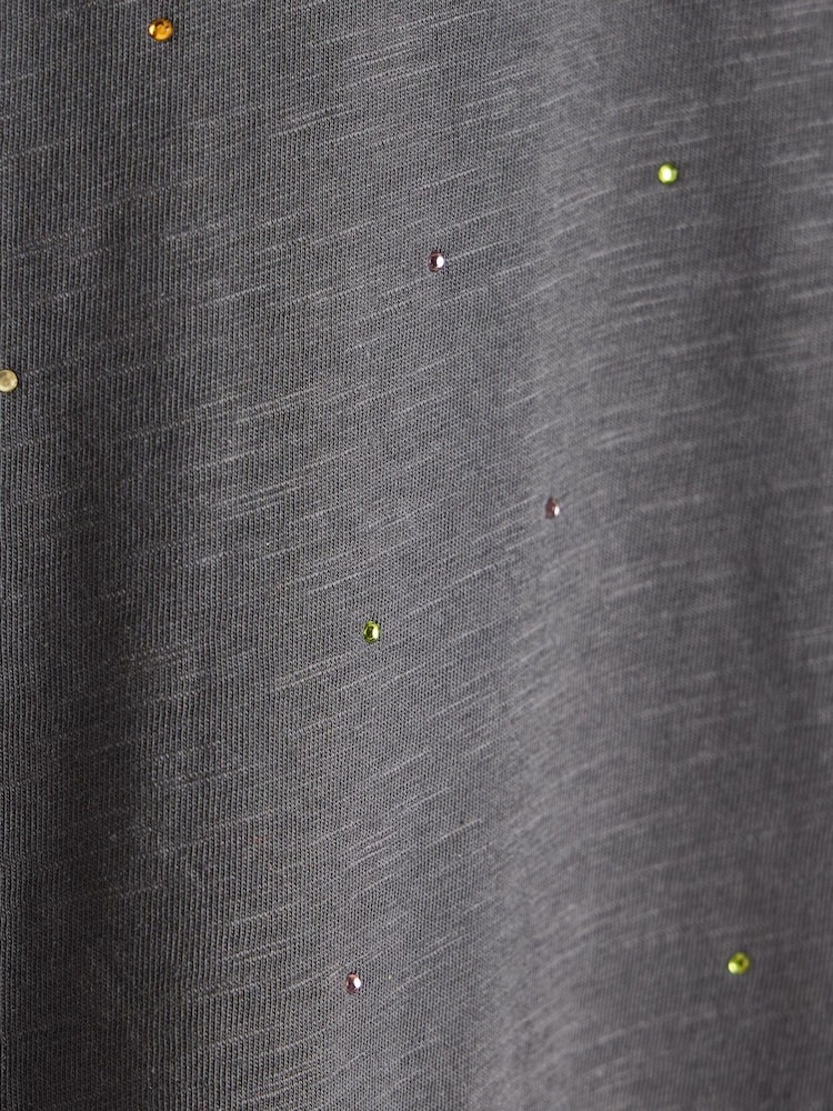 Oliver Bonas Grey Sparkly Rhinestone Short Sleeve 100% Cotton T-Shirt - Image 8 of 8
