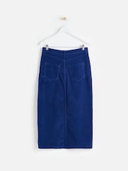 Oliver Bonas Blue Scalloped Pocket Corduroy Midi Skirt - Image 2 of 6