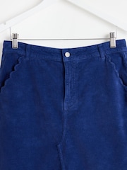 Oliver Bonas Blue Scalloped Pocket Corduroy Midi Skirt - Image 3 of 6