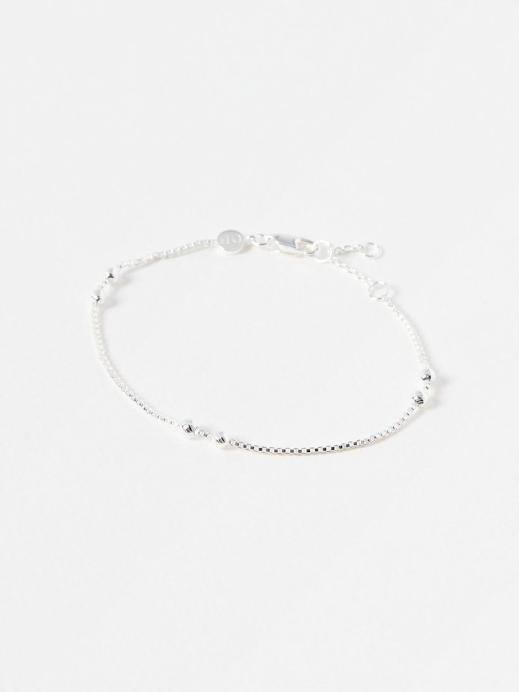Oliver Bonas Silver Tone Brielle Box & Bead Detail Chain Bracelet - Image 1 of 3 Oliver Bonas Silver Tone Brielle Box & Bead Detail Chain Bracelet - Image 1 of 3