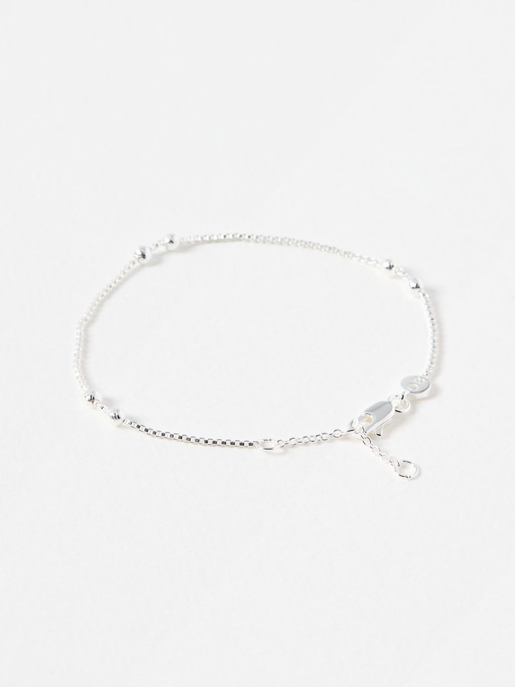 Oliver Bonas Silver Tone Brielle Box & Bead Detail Chain Bracelet - Image 2 of 3 Oliver Bonas Silver Tone Brielle Box & Bead Detail Chain Bracelet - Image 2 of 3