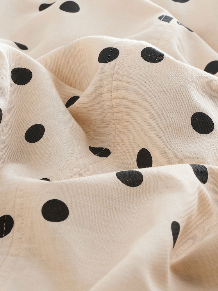 White/Black Spot Print Button Down Puff Sleeve Midi Dress with Linen - Image 7 of 7 White/Black Spot Print Button Down Puff Sleeve Midi Dress with Linen - Image 7 of 7