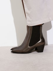 Oliver Bonas Brown Pewter Elastic Metallic Western Cowboy Heeled Boots - Image 2 of 8