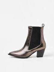 Oliver Bonas Brown Pewter Elastic Metallic Western Cowboy Heeled Boots - Image 3 of 8