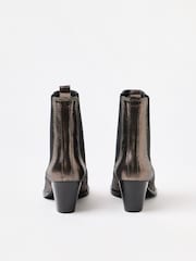 Oliver Bonas Brown Pewter Elastic Metallic Western Cowboy Heeled Boots - Image 5 of 8
