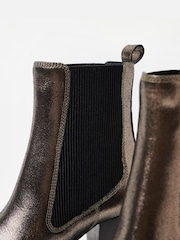 Oliver Bonas Brown Pewter Elastic Metallic Western Cowboy Heeled Boots - Image 6 of 8