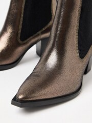 Oliver Bonas Brown Pewter Elastic Metallic Western Cowboy Heeled Boots - Image 7 of 8
