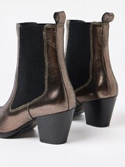 Oliver Bonas Brown Pewter Elastic Metallic Western Cowboy Heeled Boots - Image 8 of 8