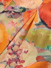 Orange Fruit Imprimé - Robe mi-longue boutonnée à manches bouffantes avec lin - Image 6 of 8
