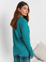 Long Tall Sally Green Long Sleeve Placket PJ 100% Cotton Top - Image 3 of 5