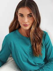 Long Tall Sally Green Long Sleeve Placket PJ 100% Cotton Top - Image 4 of 5