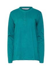Long Tall Sally Green Long Sleeve Placket PJ 100% Cotton Top - Image 5 of 5