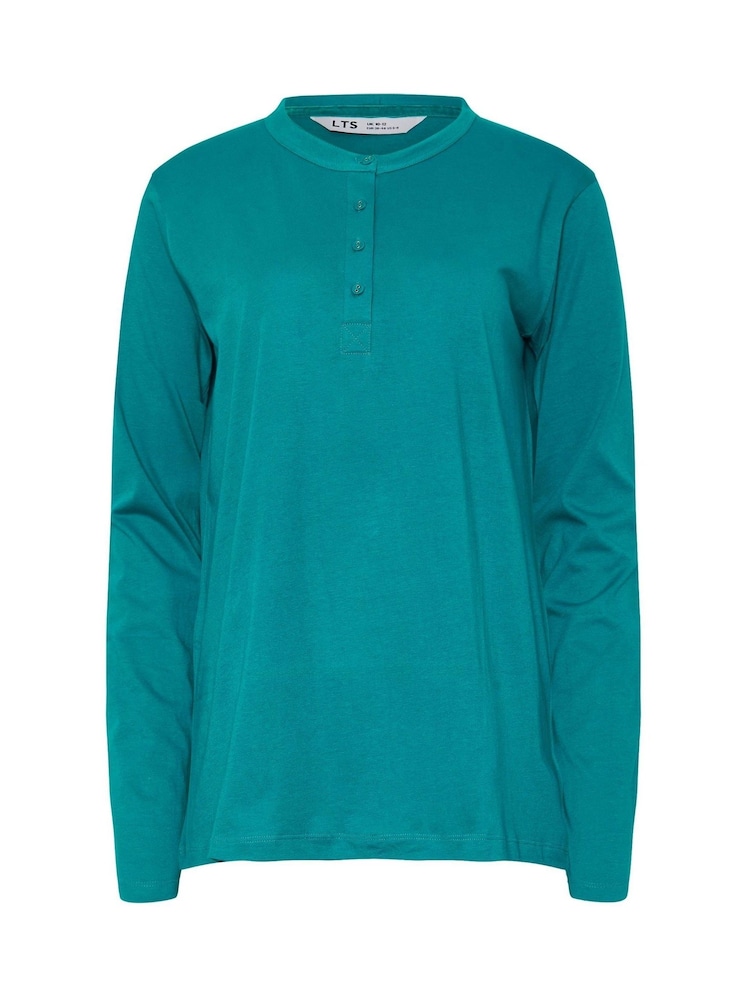 Long Tall Sally Green Long Sleeve Placket PJ 100% Cotton Top - Image 5 of 5