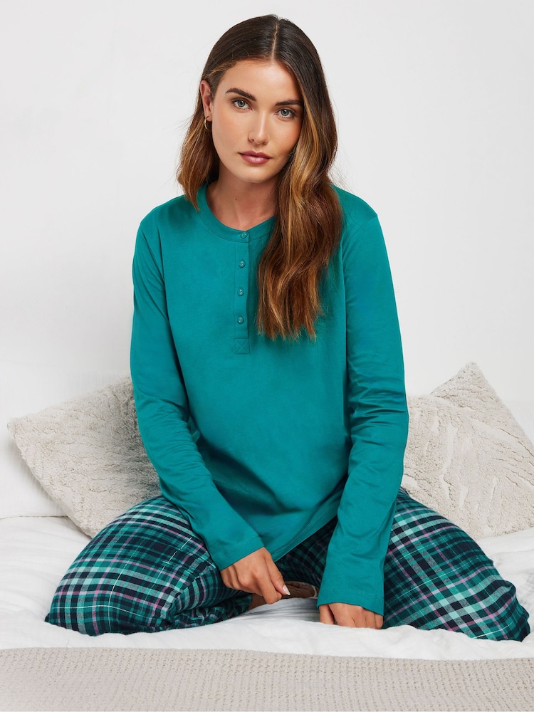 Long Tall Sally Green Long Sleeve Placket PJ 100% Cotton Top - Image 6 of 6 Long Tall Sally Green Long Sleeve Placket PJ 100% Cotton Top - Image 6 of 6