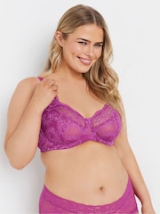 Yours Curve Pink Swirl Lace Non Padded Underwired Bra - Image 1 of 6