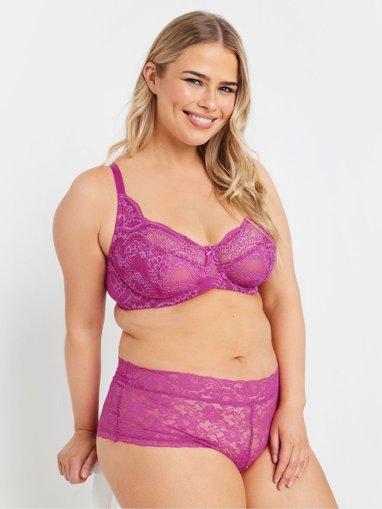 Yours Curve Pink Swirl Lace Non Padded Underwired Bra - Image 2 of 6
