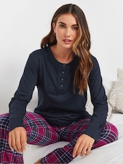بلوزة بيجامة كُم طويل من القطن 100% مزودة بفتحة أزرار من Long Tall Sally - صورة 1 من 5