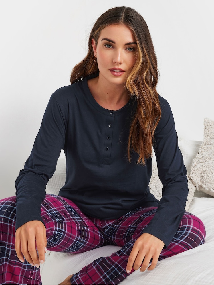 بلوزة بيجامة كُم طويل من القطن 100% مزودة بفتحة أزرار من Long Tall Sally - صورة 1 من 5
