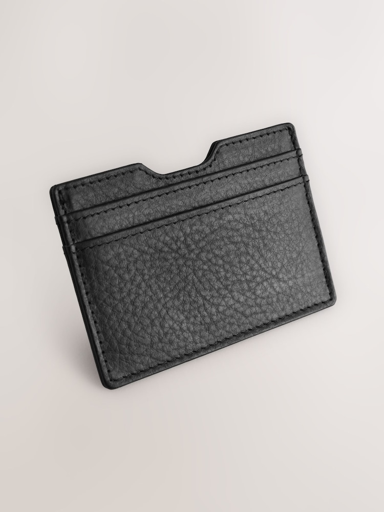 Black Leather Grainy Card Holder - Image 1 of 4