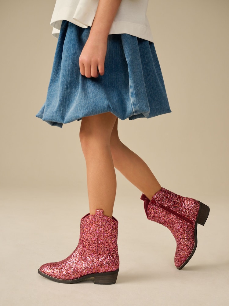 Pink Glitter Western Boots - Image 2 of 9