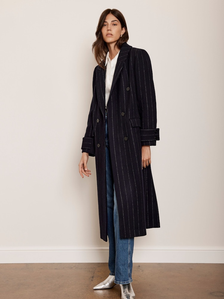 Mint Velvet Blue Pinstripe Coat - Image 1 of 4 Mint Velvet Blue Pinstripe Coat - Image 1 of 4