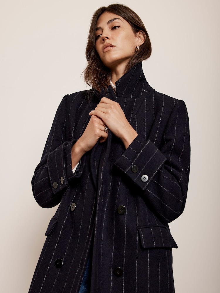 Mint Velvet Blue Pinstripe Coat - Image 2 of 4 Mint Velvet Blue Pinstripe Coat - Image 2 of 4