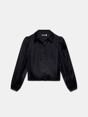 Mint Velvet Grey Satin Puff Sleeve Shirt - Image 3 of 4