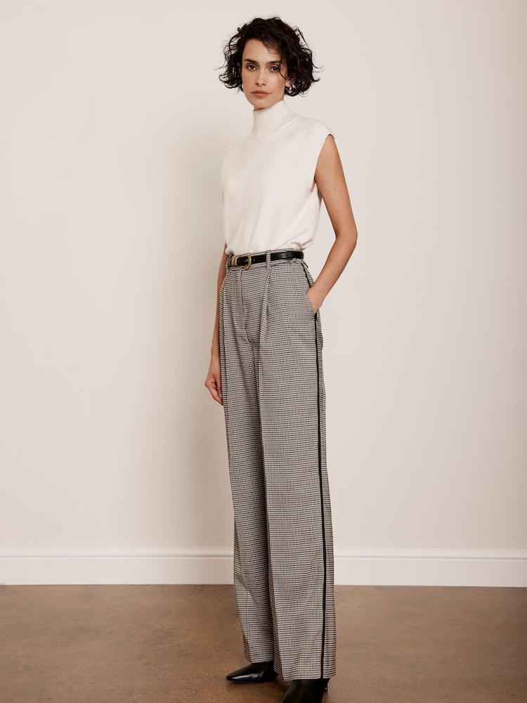 Mint Velvet Grey Check Side Stripe Trousers - Image 1 of 4