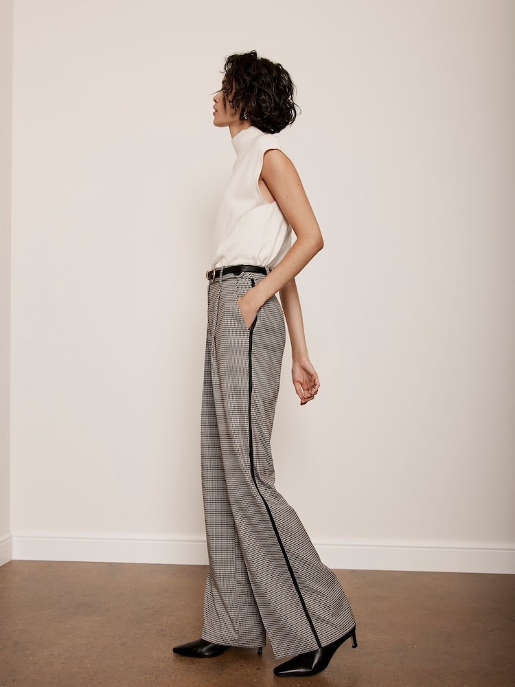 Mint Velvet Grey Check Side Stripe Trousers - Image 2 of 4 Mint Velvet Grey Check Side Stripe Trousers - Image 2 of 4