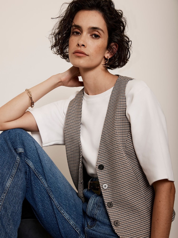 Mint Velvet Cream Check Waistcoat - Image 1 of 4