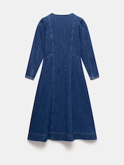 Mint Velvet Blue Indigo Puff Sleeve Denim 100% Cotton Midi Dress - Image 4 of 4