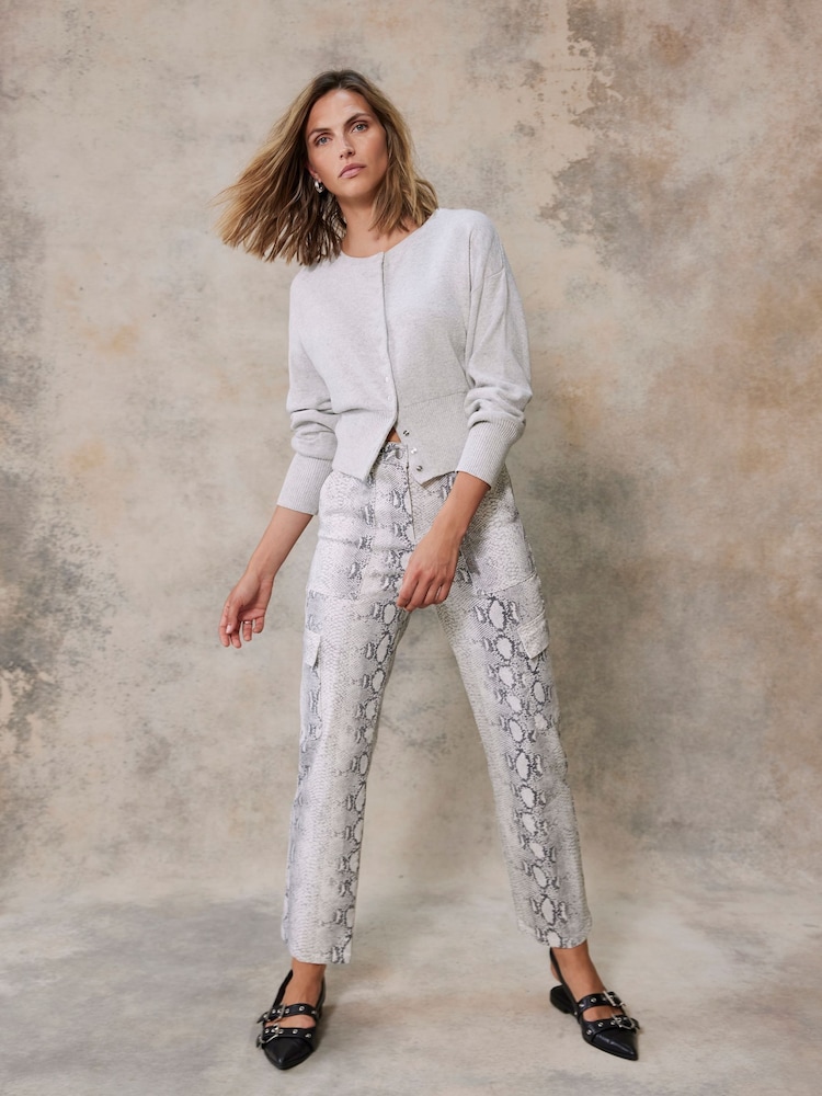 Mint Velvet Cream Snake Effect Print Cargo Straight Jeans - Image 2 of 4