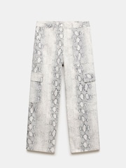 Mint Velvet Cream Snake Effect Print Cargo Straight Jeans - Image 3 of 4