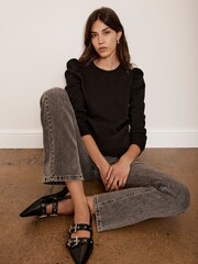 Mint Velvet Black Black Puff Sleeve Sweatshirt - Image 2 of 4