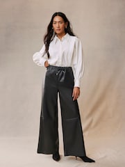 Mint Velvet Black Faux Leather Wide Leg Trousers - Image 1 of 4