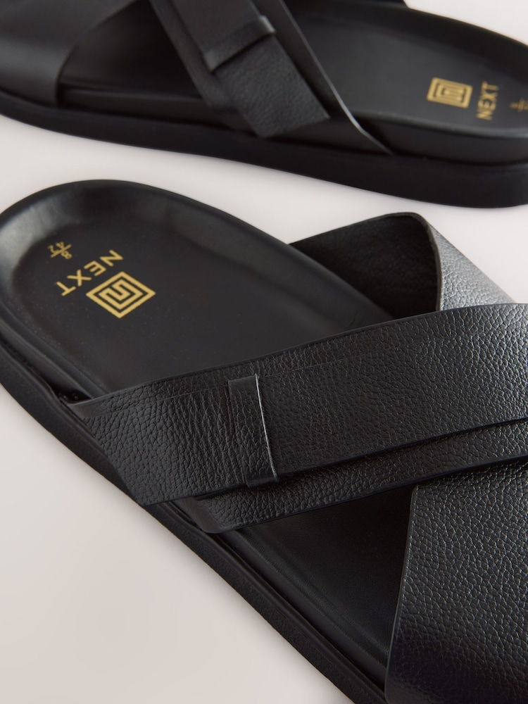 Black Leather Slip-On Sandals - Image 6 of 6 Black Leather Slip-On Sandals - Image 6 of 6