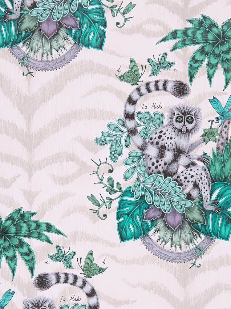 Clarke and Clarke Lemur Pink Emma J Shipley 10M Wallpaper - Image 1 of 1