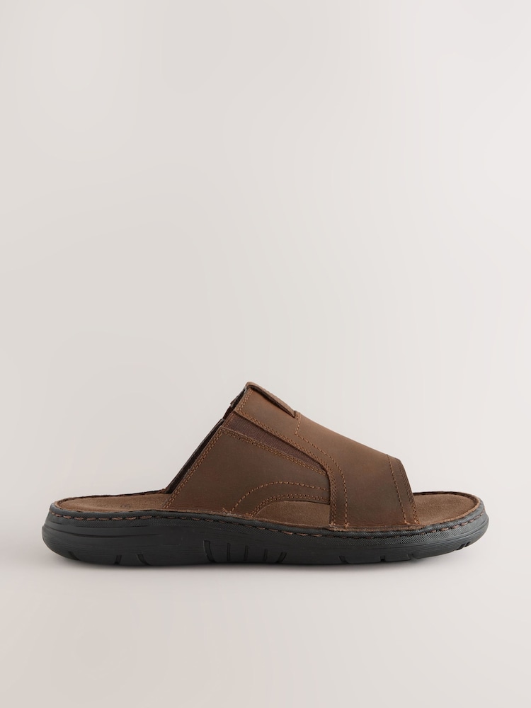 Brown Leather Slip On Mule Sandals - Image 1 of 4