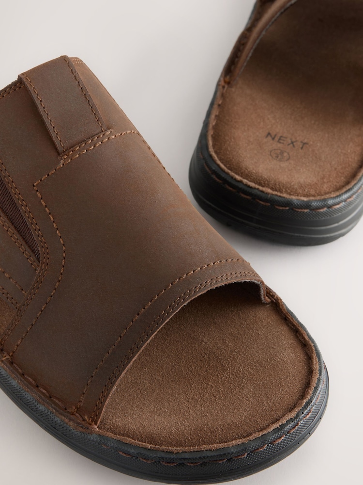 Brown Leather Slip On Mule Sandals - Image 4 of 4