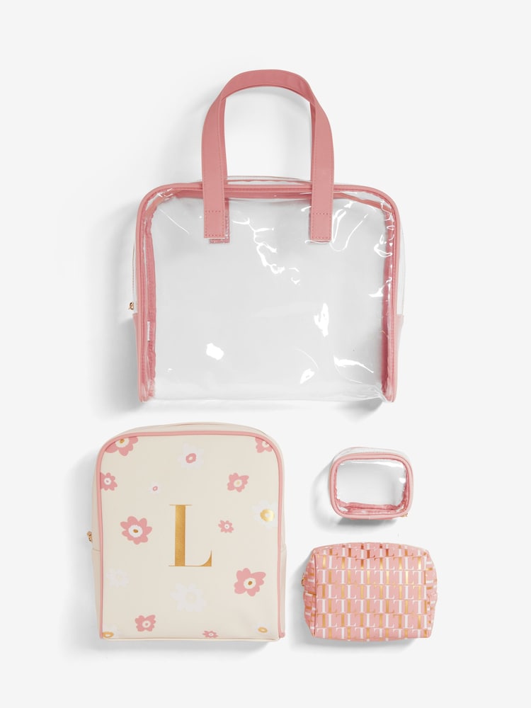Set of 4 Pink Alphabet Makeup Bags - Image 1 of 4