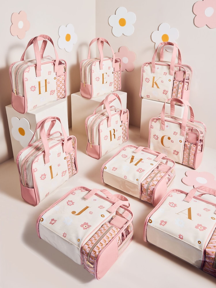 Set of 4 Pink Alphabet Makeup Bags - Image 4 of 4