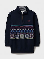 Crew Clothing Company Blue Fairisle Pattern Half Zip Jumper - Image 1 of 3