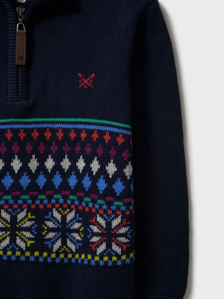 Crew Clothing Company Blue Fairisle Pattern Half Zip Jumper - Image 3 of 3