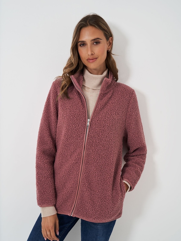 وردي - لون طبيعي ـ سترة صوف فرو صناعي بسحّاب كامل من Crew Clothing Company - صورة 1 من 5