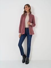 وردي - لون طبيعي ـ سترة صوف فرو صناعي بسحّاب كامل من Crew Clothing Company - صورة 3 من 5