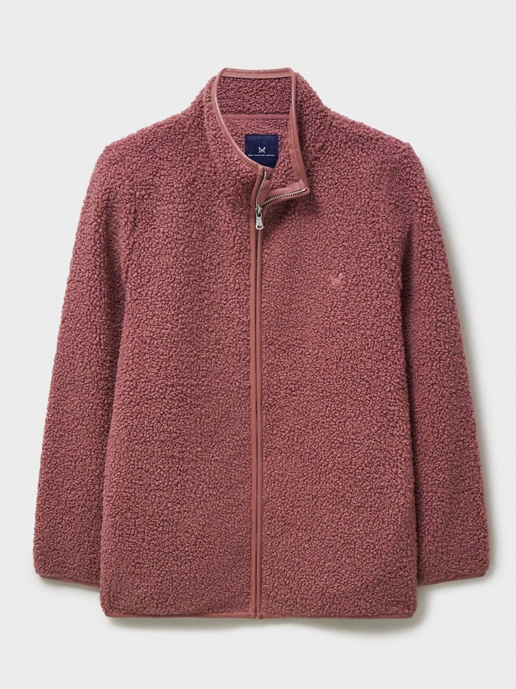 وردي - لون طبيعي ـ سترة صوف فرو صناعي بسحّاب كامل من Crew Clothing Company - صورة 5 من 5