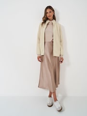 لون طبيعي - لون طبيعي ـ سترة صوف فرو صناعي بسحّاب كامل من Crew Clothing Company - صورة 3 من 5