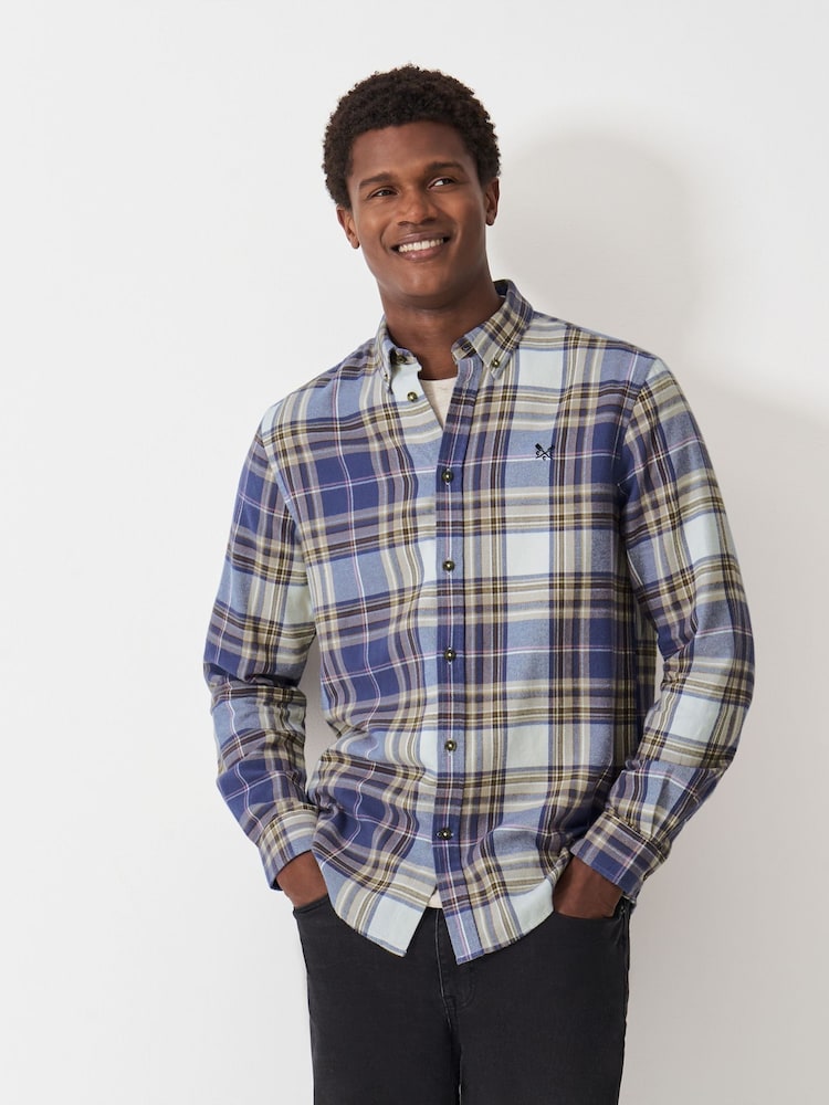 Crew Clothing Company Blue Long Sleeve Checked 100% Cotton Shirt - Image 1 of 5