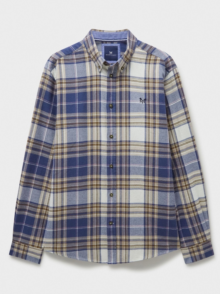 Crew Clothing Company Blue Long Sleeve Checked 100% Cotton Shirt - Image 5 of 5